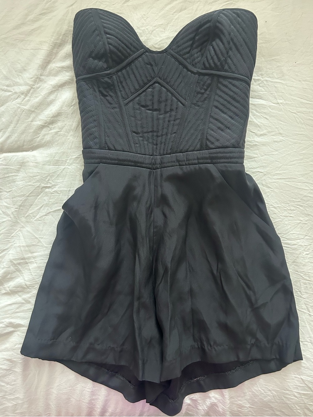 Parker Black Quilted Strapless Bodysuit Romper